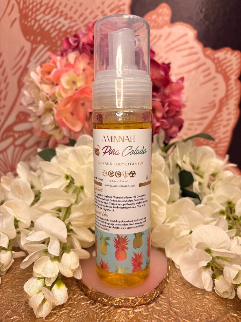 AMINNAH Piña Colada Hand & Body Foaming Cleanser – 12 oz